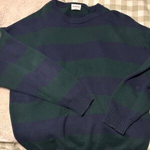 Sunday Best Navy and Green Striped Crewneck Sweater
